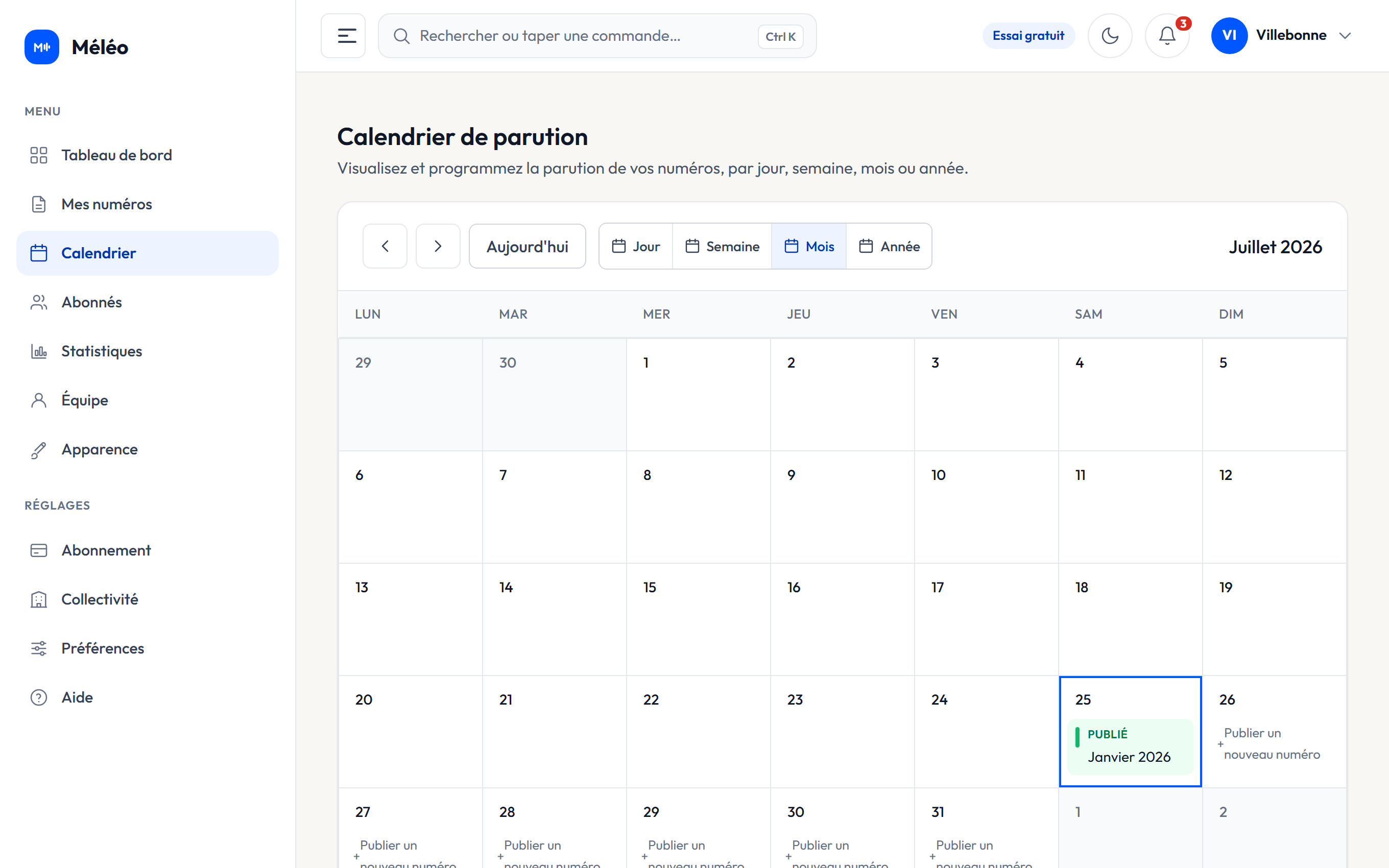 Le calendrier de parution